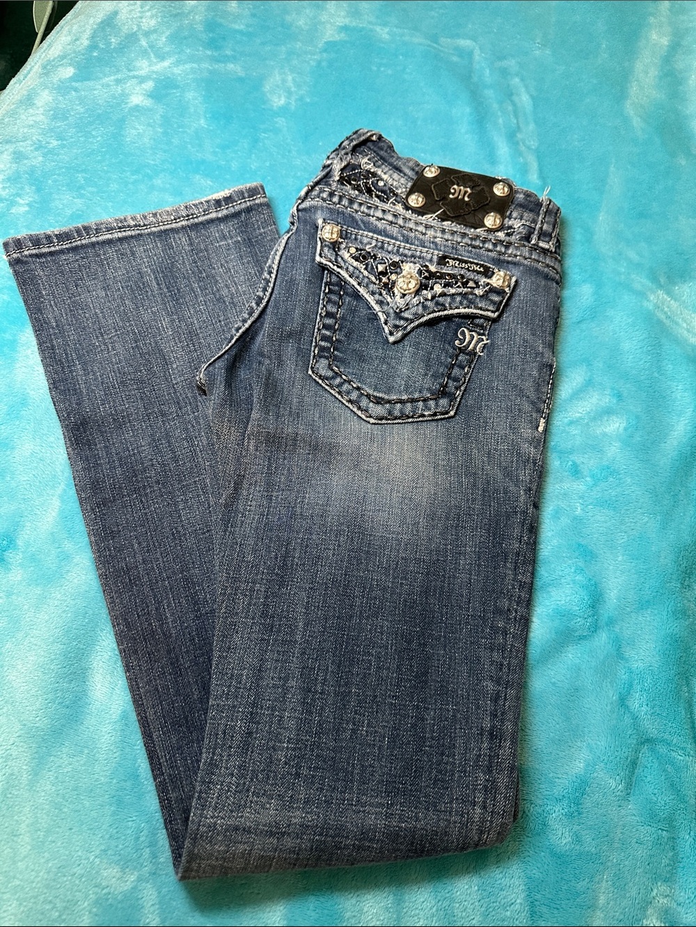 Miss Me Dark Blue Women's Embroidered Pocket Jeans #7